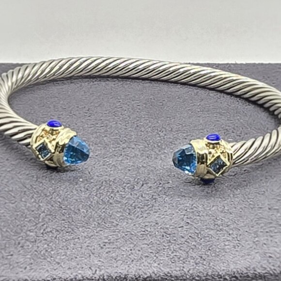 David Yurman Renaissance 5 mm Cable Blue topaz 14 K yellow gold and Silver SMALL - Picture 1 of 8